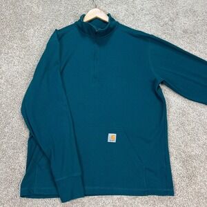 Carhartt Pullover Mens Large Teal Green Long Sleeve Quarter Zip Relaxed Fit EUC